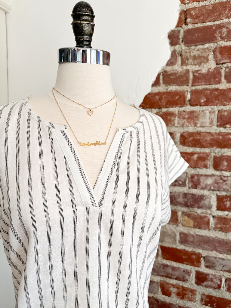 Anna Classic Stripe Split Neck Top-Top-Carolyn Jane's Jewelry