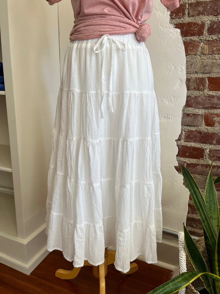 Ashley Crinkled Tiered Skirt - White-Skirt-Carolyn Jane's Jewelry