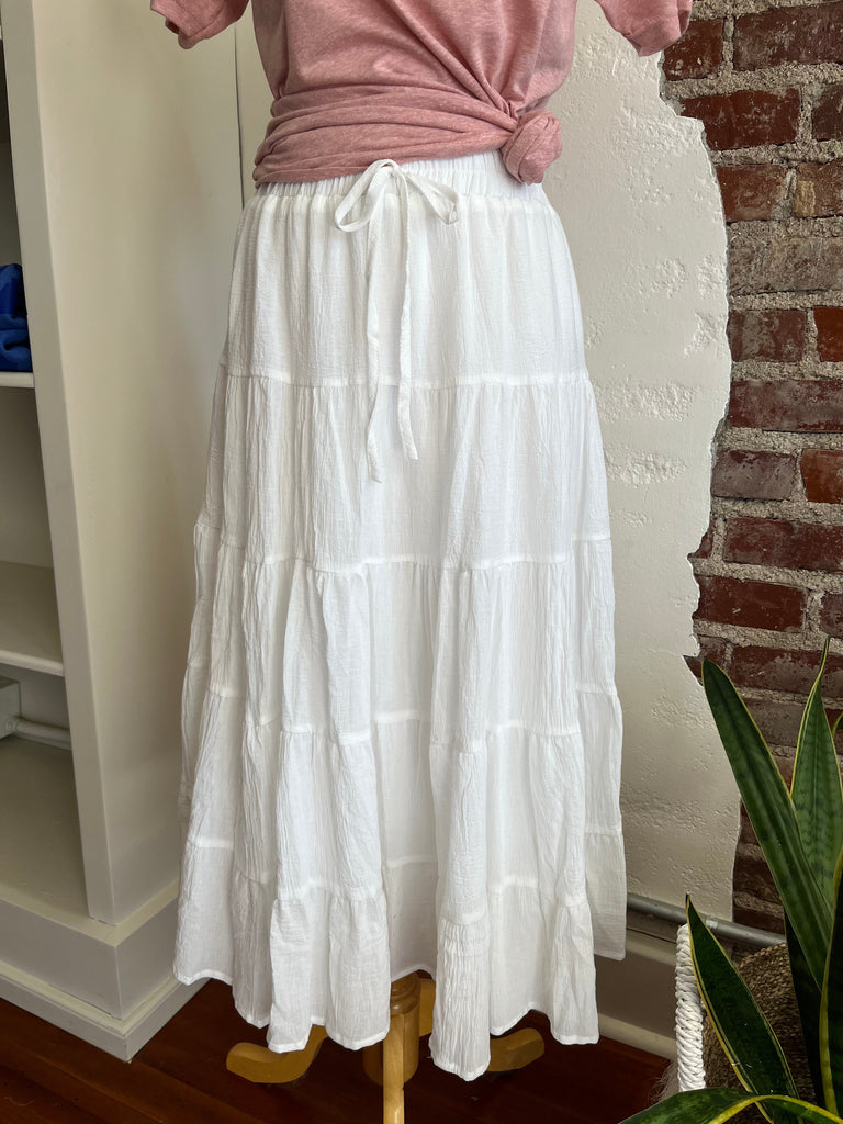 Ashley Crinkled Tiered Skirt - White-Skirt-Carolyn Jane's Jewelry