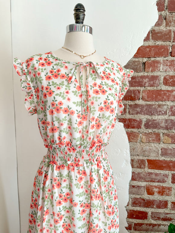 Ava Floral Midi Dress - Cream Multi-dress-Carolyn Jane's Jewelry