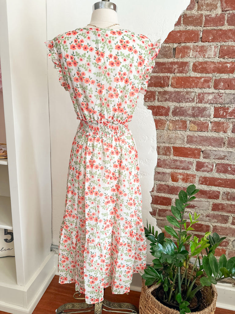Ava Floral Midi Dress - Cream Multi-dress-Carolyn Jane's Jewelry