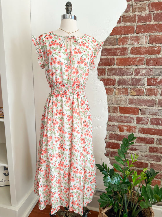 Ava Floral Midi Dress - Cream Multi-dress-Carolyn Jane's Jewelry