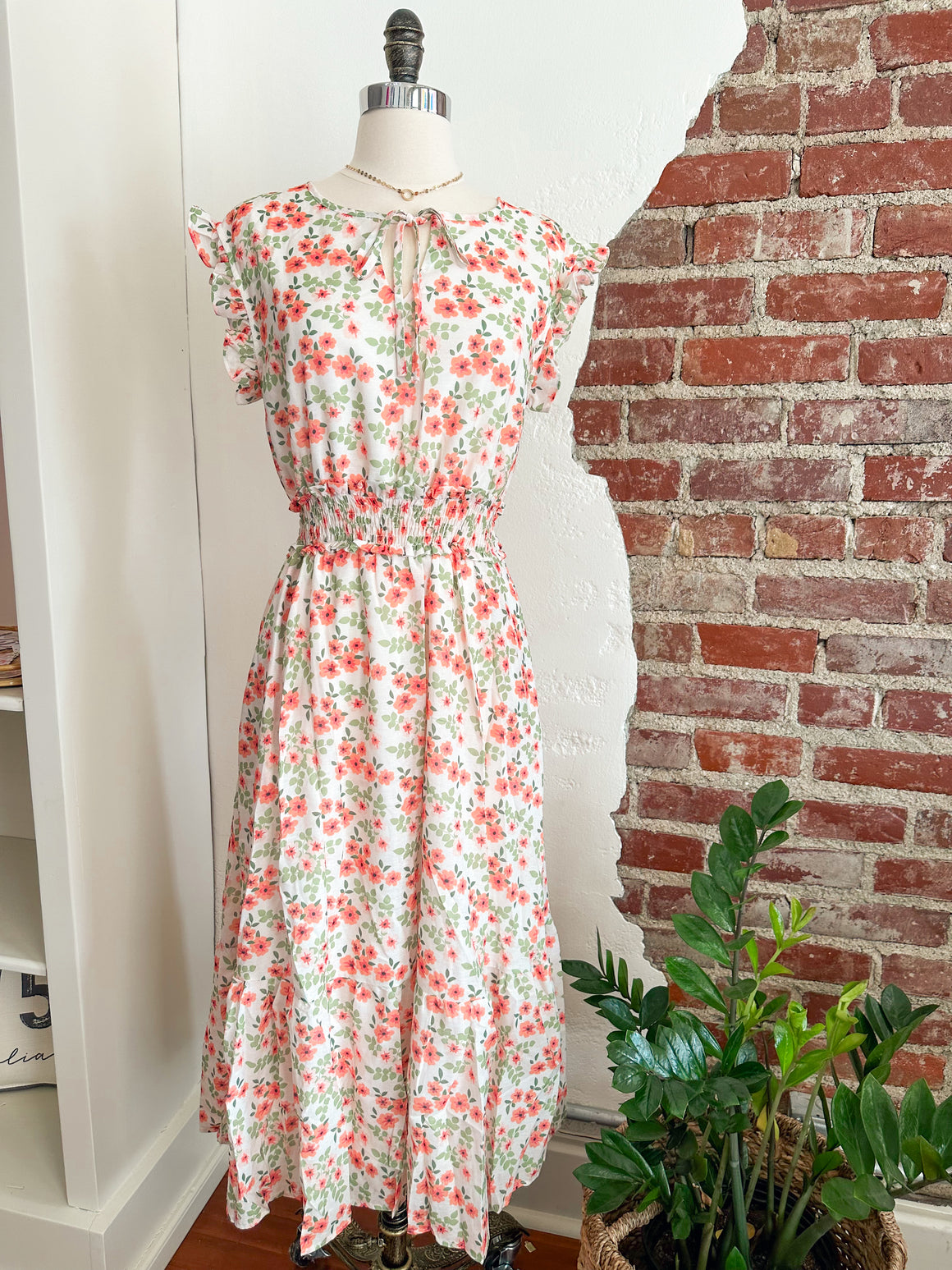 Ava Floral Midi Dress - Cream Multi-dress-Carolyn Jane's Jewelry