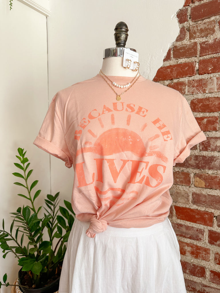 Because He Lives Peach T-Shirt-T-Shirt-Carolyn Jane's Jewelry