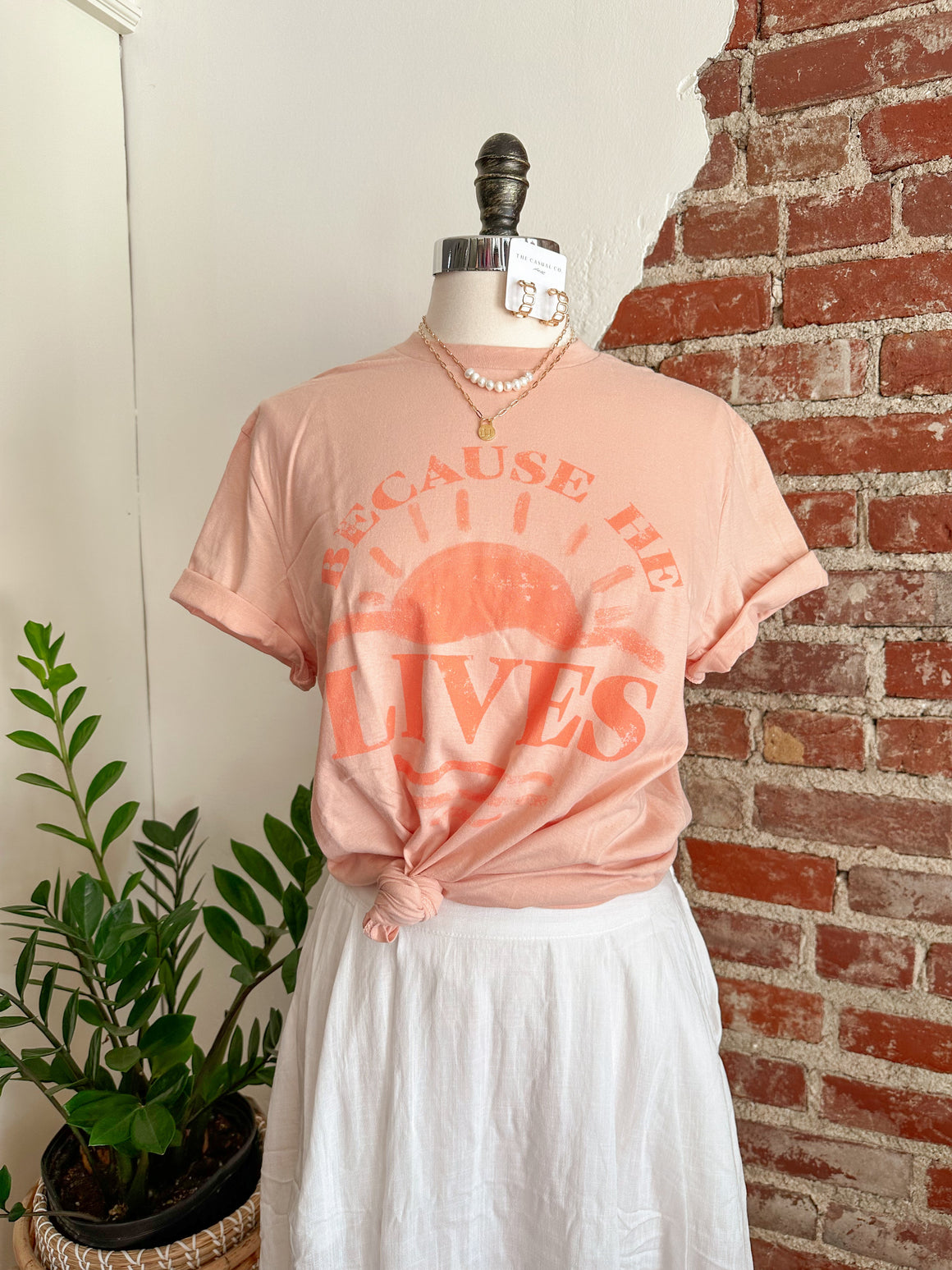 Because He Lives Peach T-Shirt-T-Shirt-Carolyn Jane's Jewelry