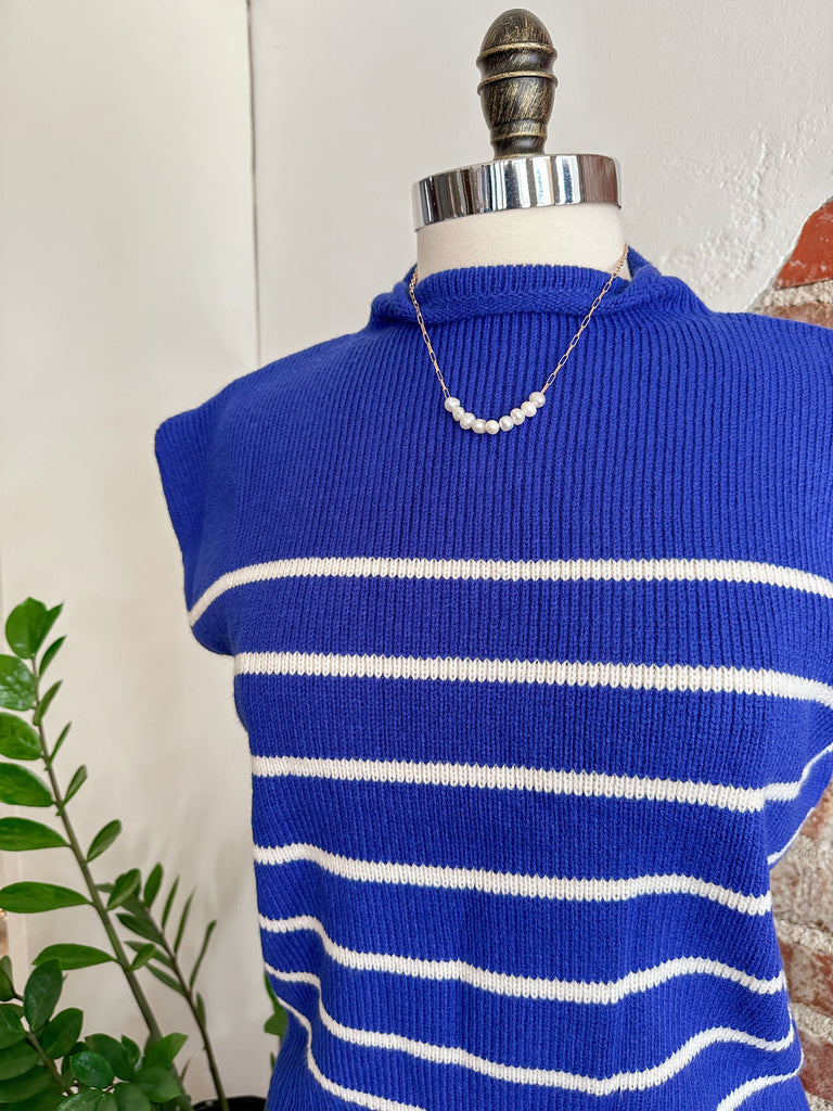 Becca Mock Neck Short Sleeve Sweater Top - Royal Blue-sweater-Carolyn Jane's Jewelry