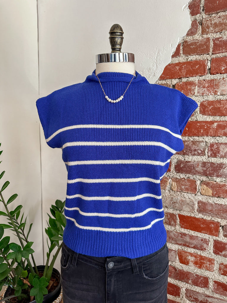 Becca Mock Neck Short Sleeve Sweater Top - Royal Blue-sweater-Carolyn Jane's Jewelry