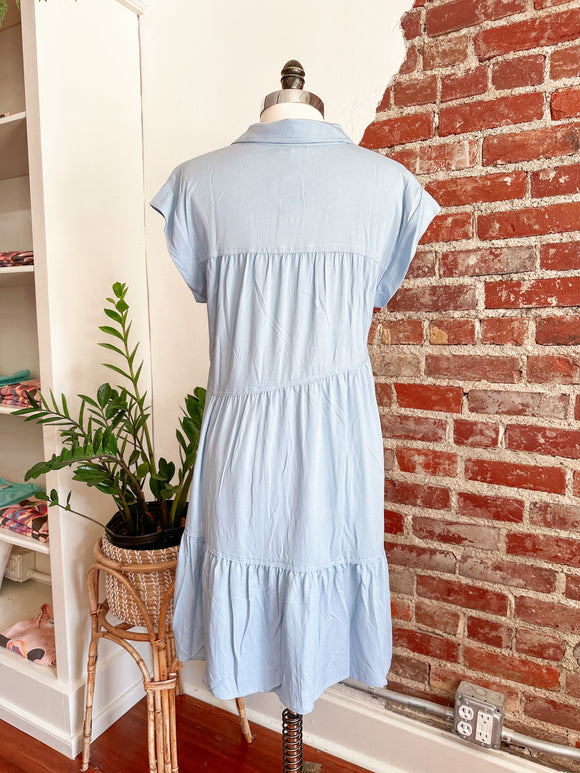 Blair Tiered Button Up Dress - Light Denim Blue-Dress-Carolyn Jane's Jewelry