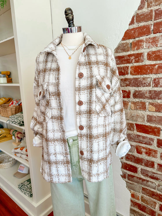 Casey Cream and Taupe Shacket-Outerwear / Shacket-Carolyn Jane's Jewelry