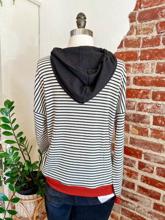 Casey Stripped Fall Hoodie - Ivory/Black-hoodie-Carolyn Jane's Jewelry