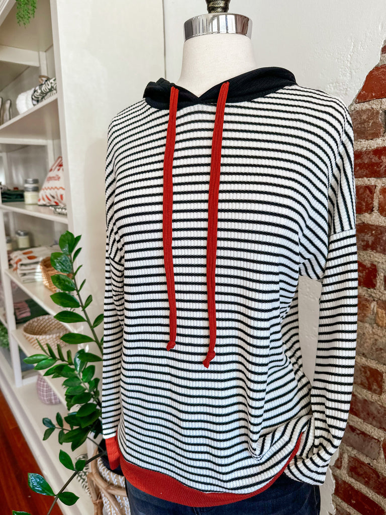 Casey Stripped Fall Hoodie - Ivory/Black-hoodie-Carolyn Jane's Jewelry