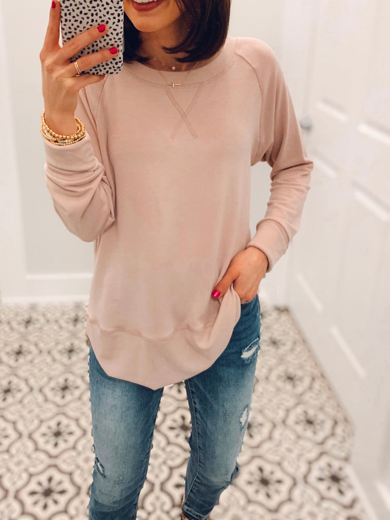 Comfort Crush Raw Edge Tunic Top - Blush-Top-Carolyn Jane's Jewelry