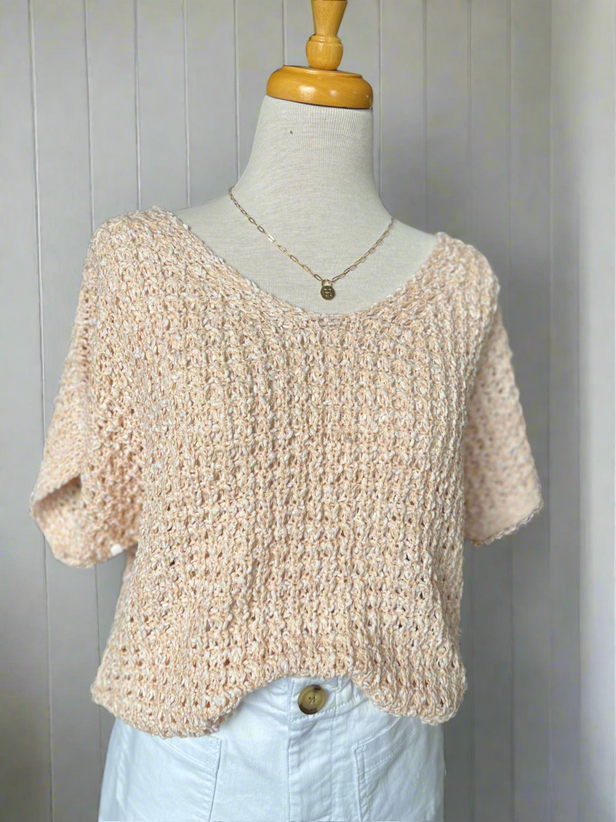 Cora Crochet Short Sleeve Sweater Top - Light Coral-sweater top-Carolyn Jane's Jewelry