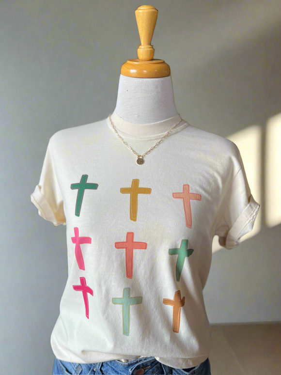 Cross Power T-Shirt - Cream-tshirt-Carolyn Jane's Jewelry