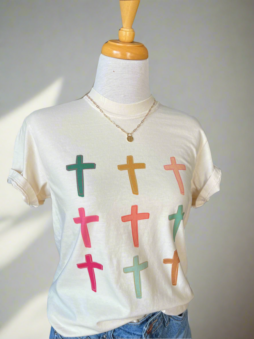 Cross Power T-Shirt - Cream-tshirt-Carolyn Jane's Jewelry