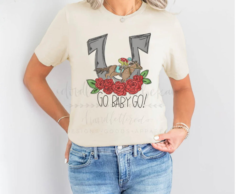 Derby T-Shirt Go Baby Go - Cream-T-Shirt-Carolyn Jane's Jewelry