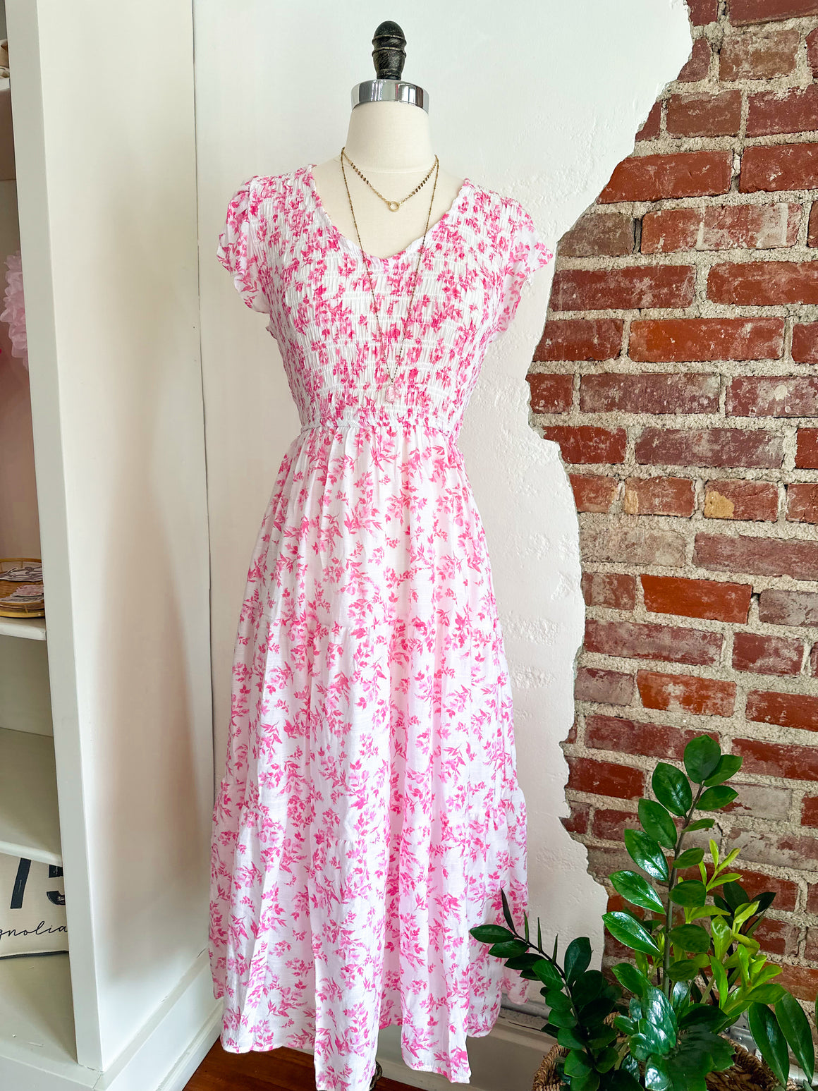 Ella Flutter Sleeve Floral Spring Dress - Pink-dress-Carolyn Jane's Jewelry