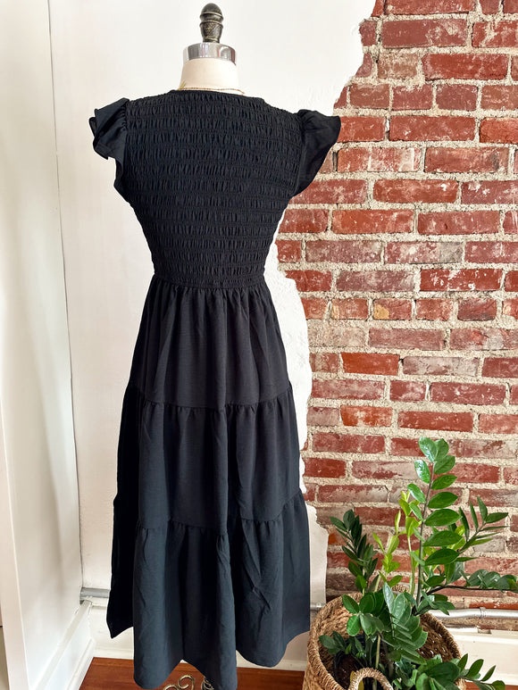 Ella Flutter Sleeve Spring Dress - Black-dress-Carolyn Jane's Jewelry