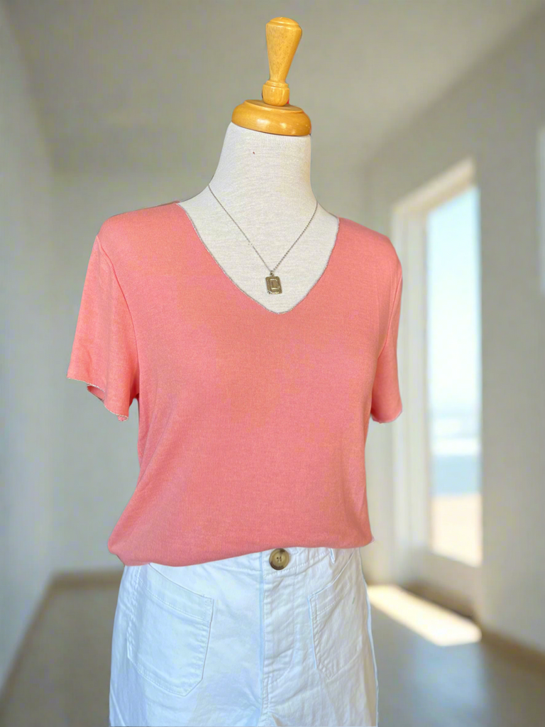 Emma V-Neck Knit Top - Coral-top-Carolyn Jane's Jewelry