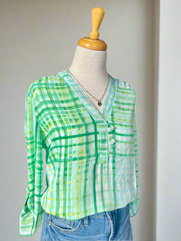 Evelyn Kelly Green Plaid Blouse-blouse-Carolyn Jane's Jewelry