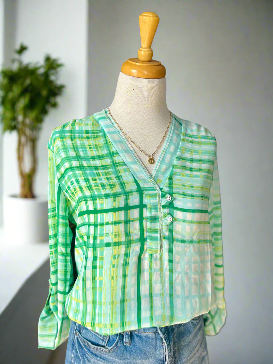 Evelyn Kelly Green Plaid Blouse-blouse-Carolyn Jane's Jewelry