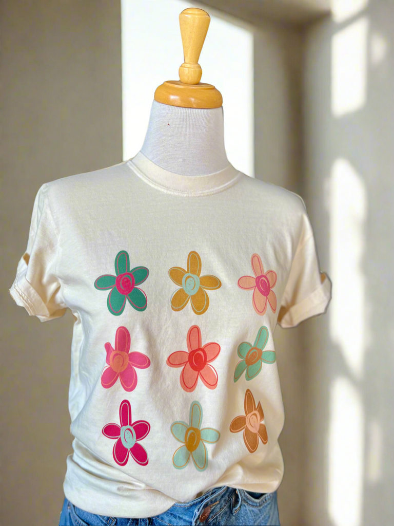 Flower Power T-Shirt - Cream-tshirt-Carolyn Jane's Jewelry