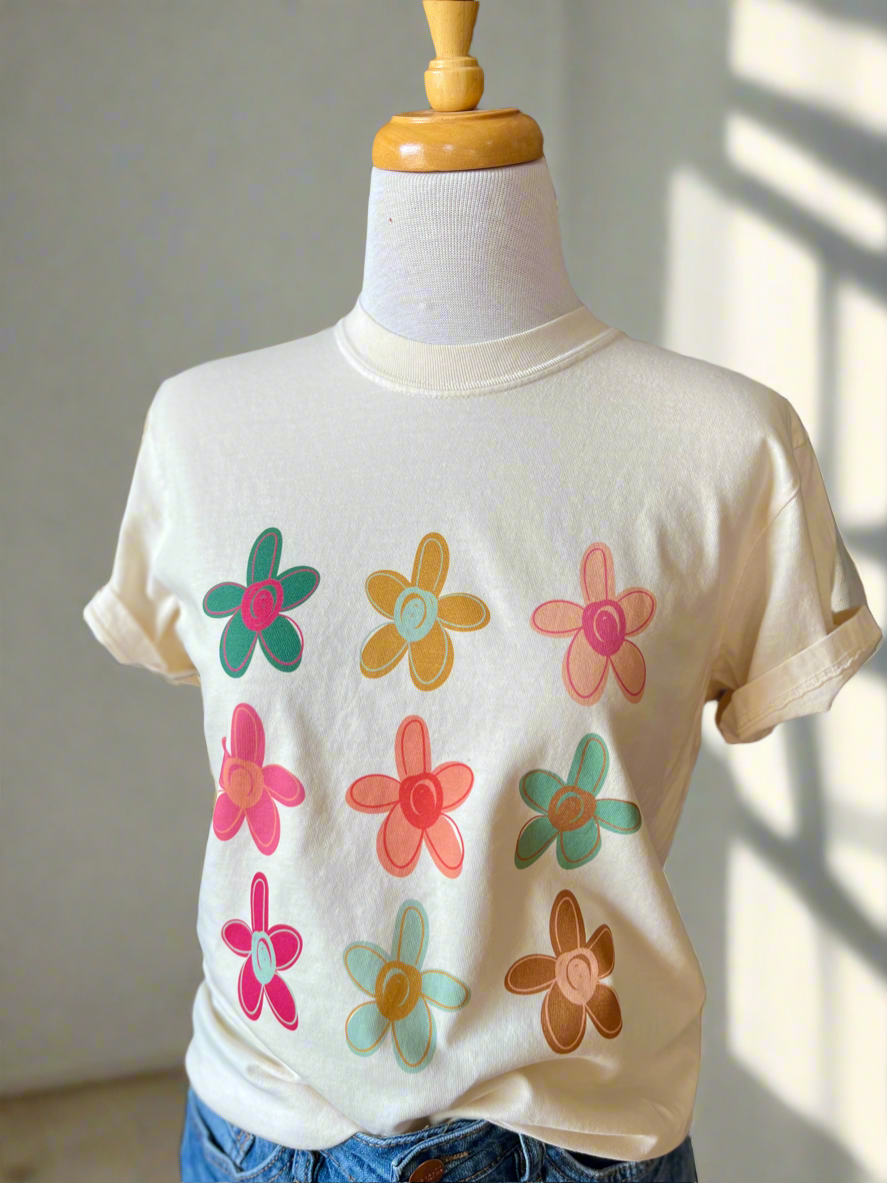 Flower Power T-Shirt - Cream-tshirt-Carolyn Jane's Jewelry