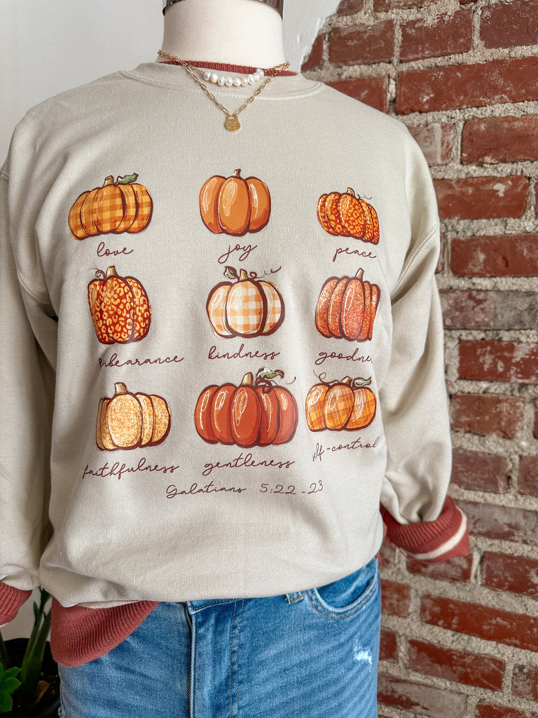 Fruit of The Spirit Pumpkin Sweatshirt - Tan-Carolyn Jane's Jewelry