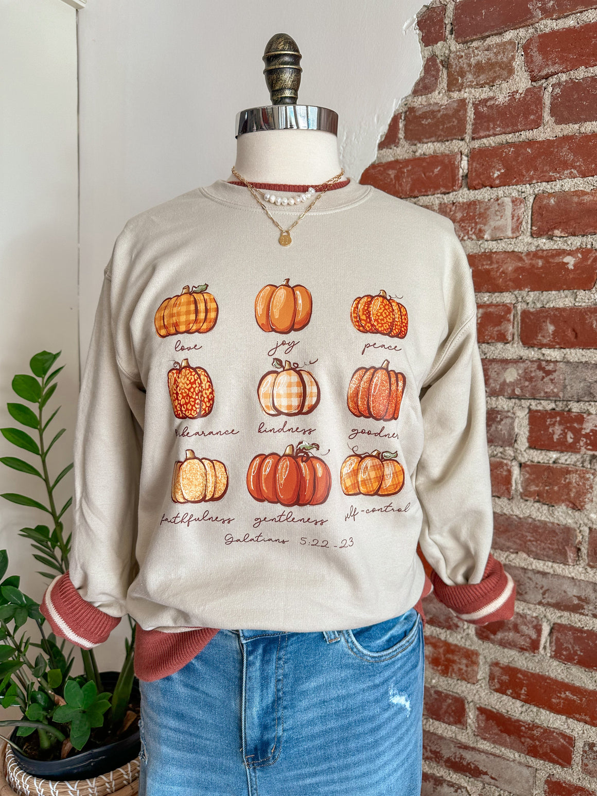 Fruit of The Spirit Pumpkin Sweatshirt - Tan-Carolyn Jane's Jewelry