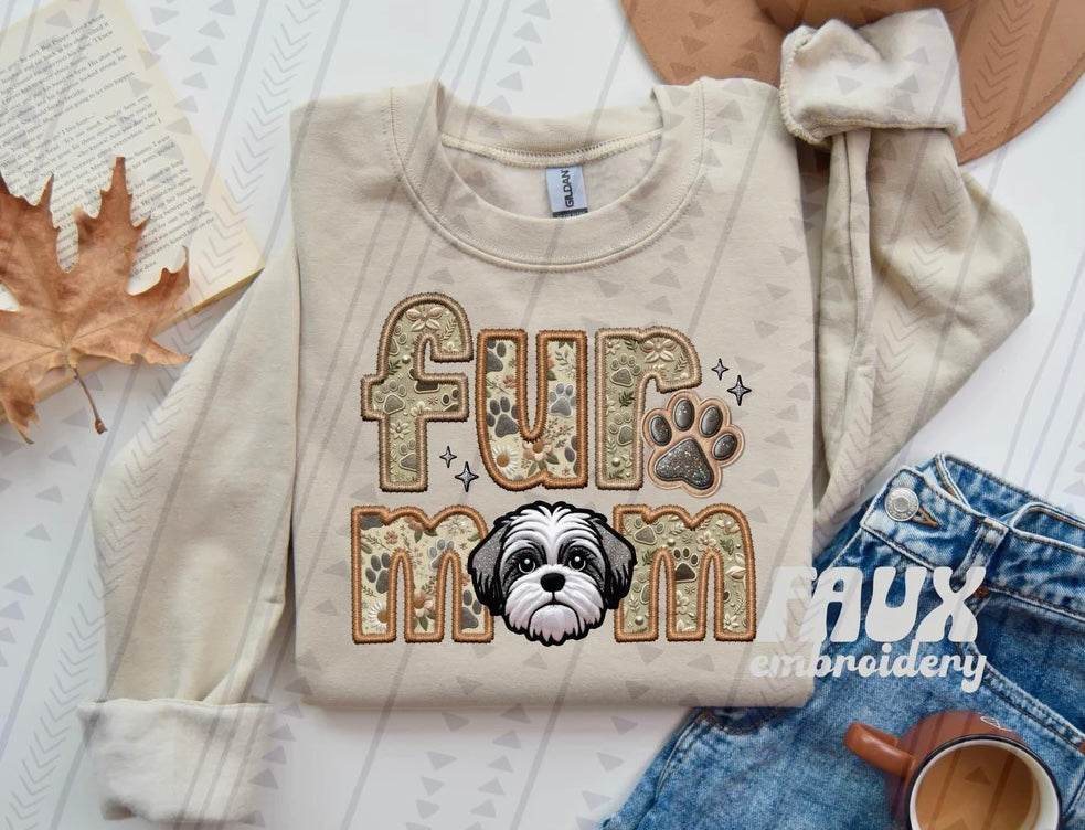 Fur Mom Shihtzu White / Grey Dog Sweatshirt - Natural Stone-Sweatshirt-Carolyn Jane's Jewelry