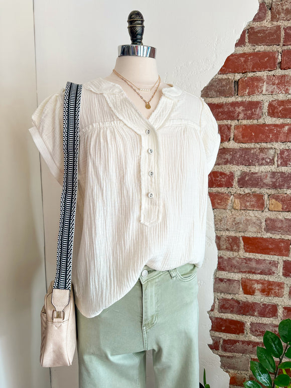 Georgia Gauze Button Top - Off White-Carolyn Jane's Jewelry