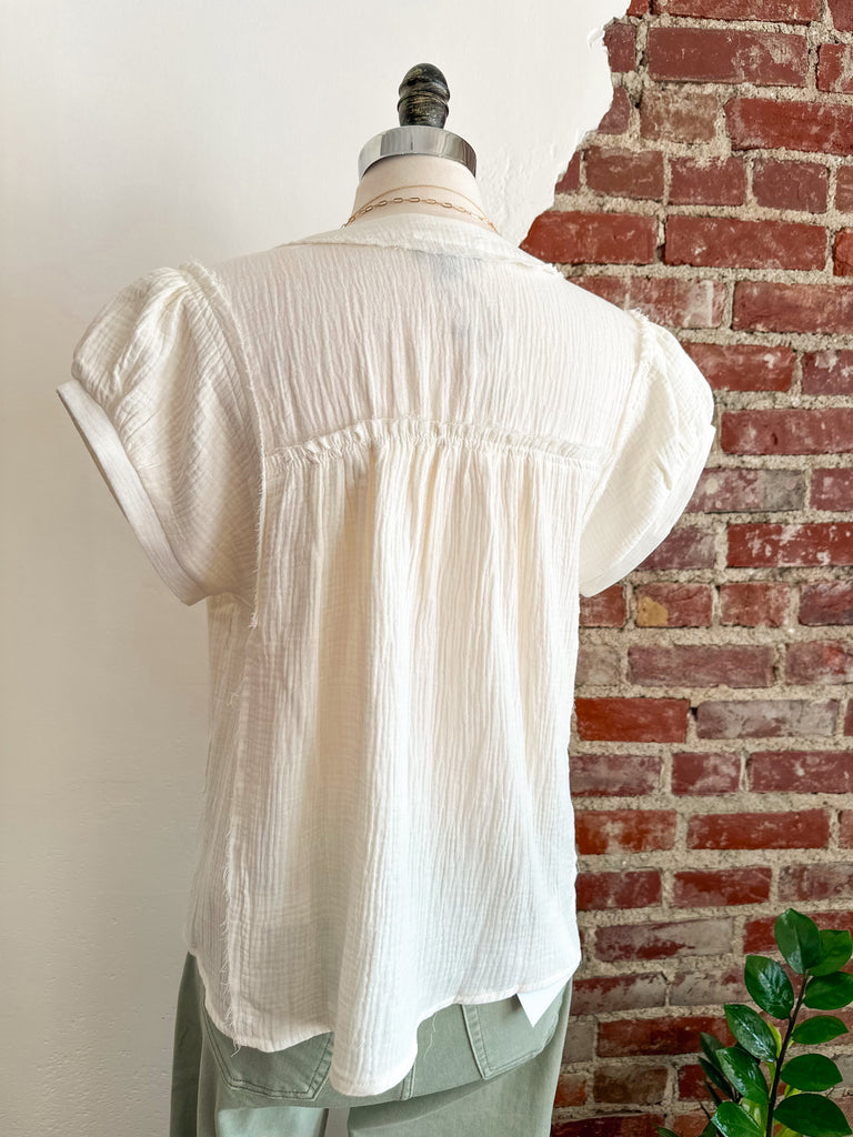 Georgia Gauze Button Top - Off White-Carolyn Jane's Jewelry