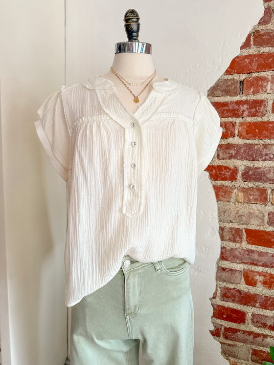 Georgia Gauze Button Top - Off White-Carolyn Jane's Jewelry