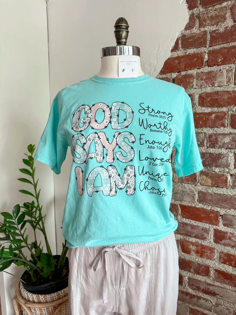 God Says I Am T-Shirt - Mint-T-Shirt-Carolyn Jane's Jewelry