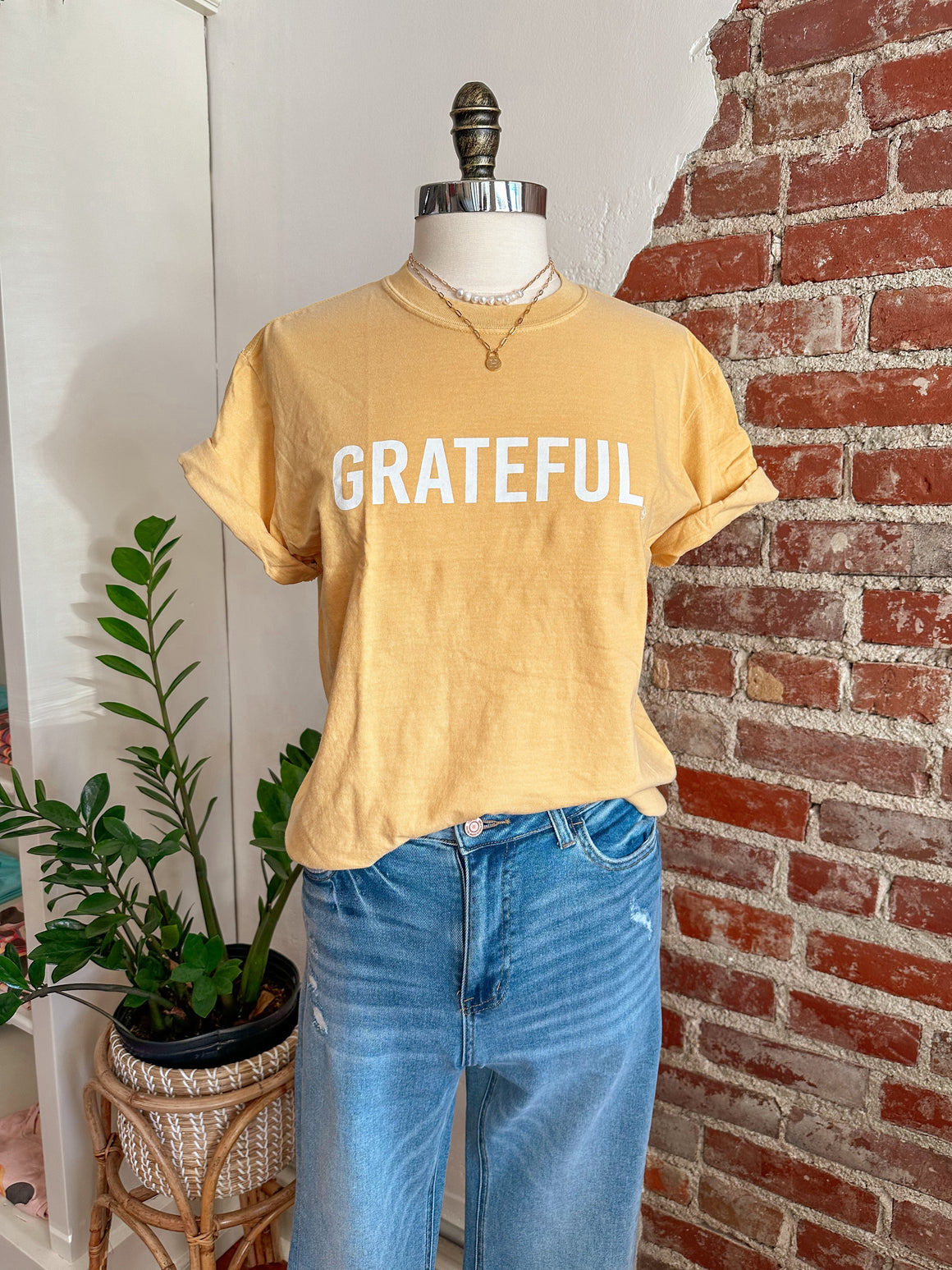 Grateful T-Shirt in Mustard-Carolyn Jane's Jewelry