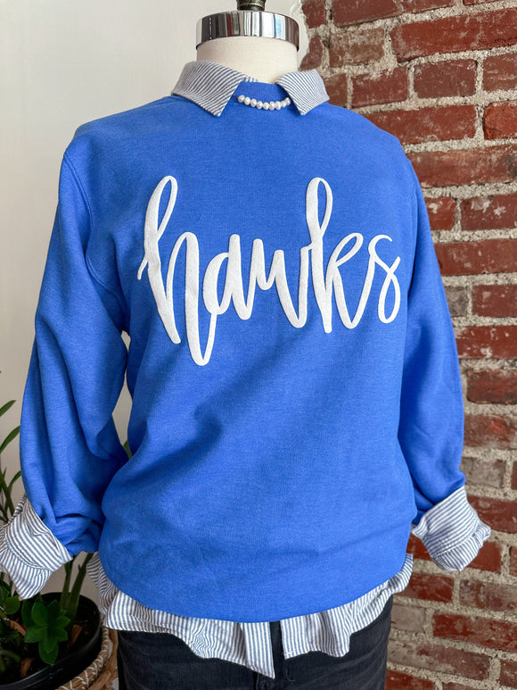 Hawk Hand Lettered Puff Sweatshirt - Royal Blue-Sweatshirt-Carolyn Jane's Jewelry