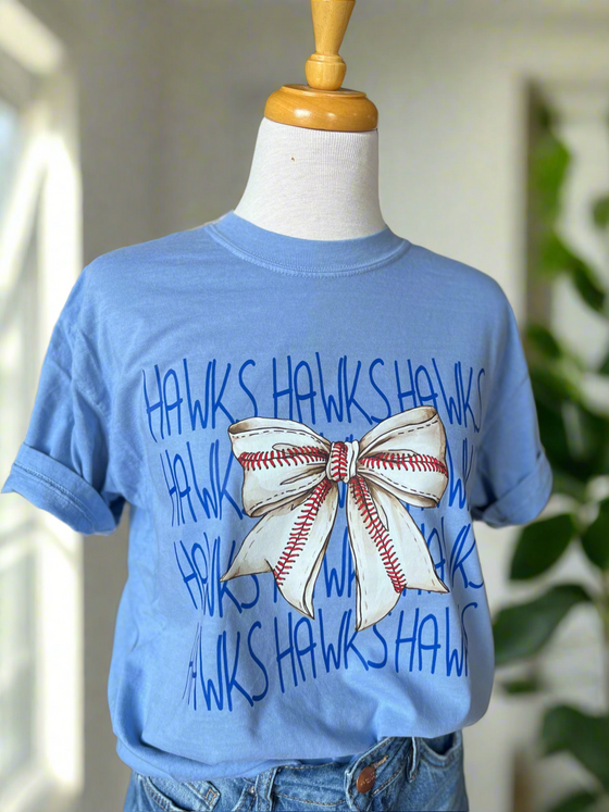 Hawks Baseball Bow T-Shirt - Denim Blue-tshirt-Carolyn Jane's Jewelry