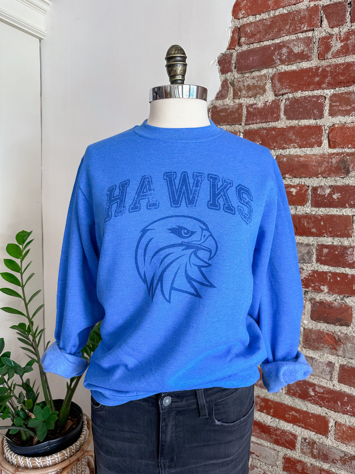 Hawks Distressed Tone and Tone Sweatshirt - Royal-Sweatshirt-Carolyn Jane's Jewelry