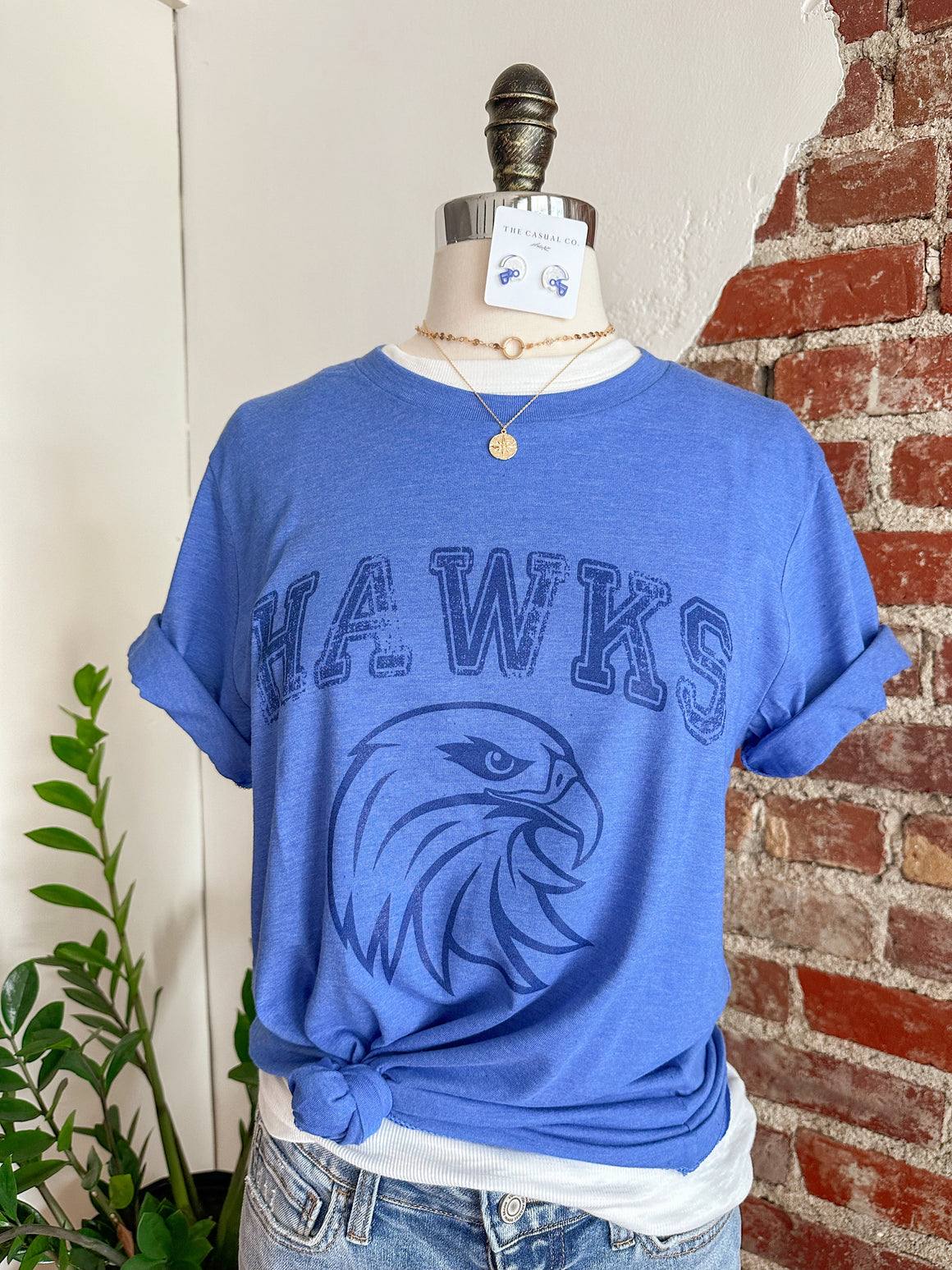 Hawks Distressed Tone and Tone T-Shirt - Royal-tshirt-Carolyn Jane's Jewelry