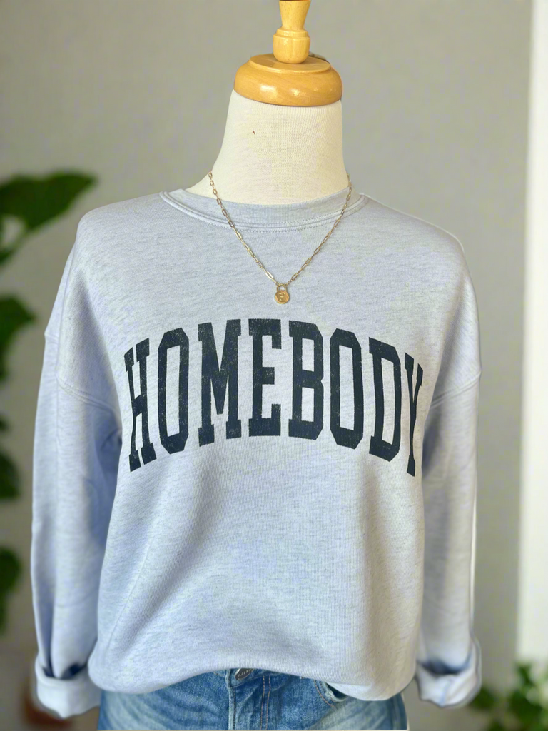 Homebody Sweatshirt in Heather Light Blue-Sweatshirt-Carolyn Jane's Jewelry