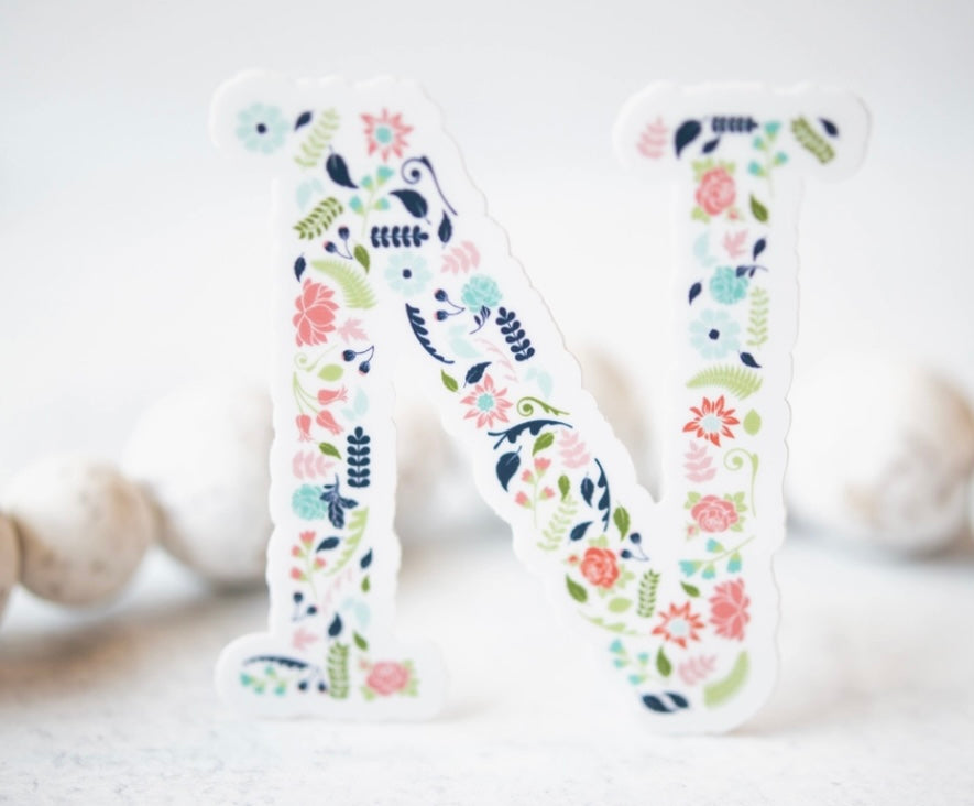 Initial Floral Vinyl Sticker-Watch Stickers & Decals-Carolyn Jane's Jewelry