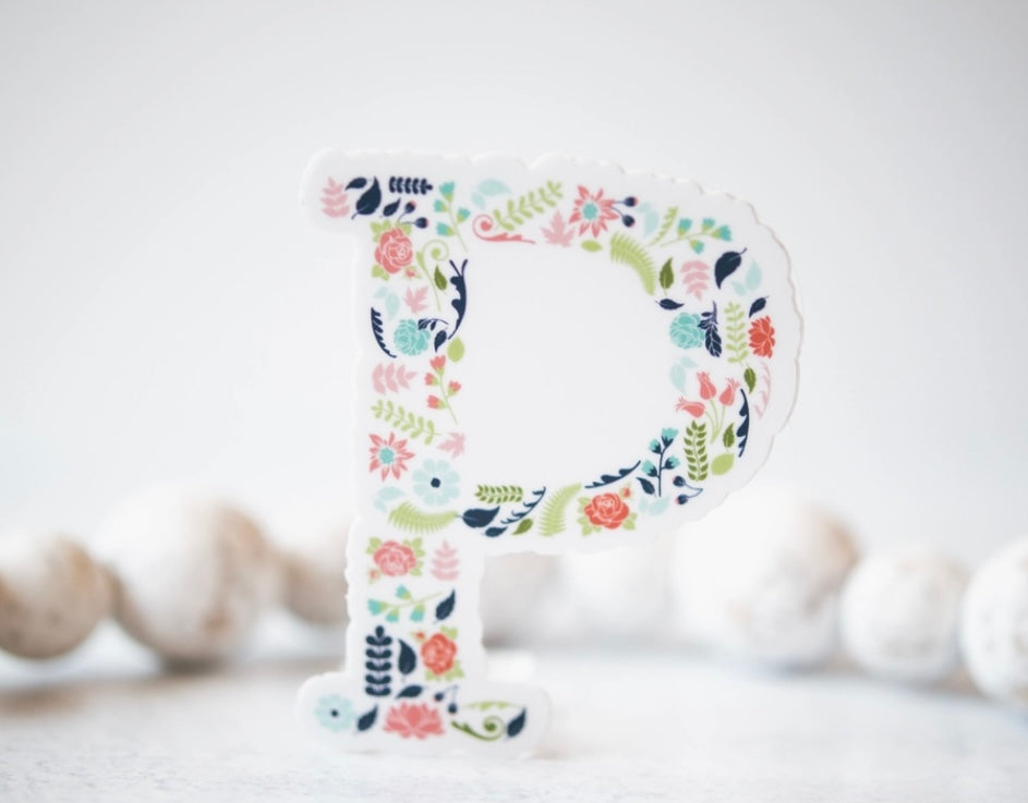 Initial Floral Vinyl Sticker-Watch Stickers & Decals-Carolyn Jane's Jewelry