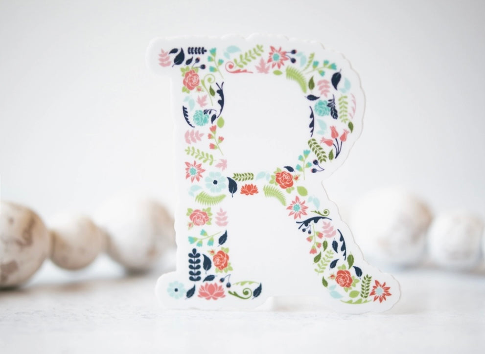 Initial Floral Vinyl Sticker-Watch Stickers & Decals-Carolyn Jane's Jewelry