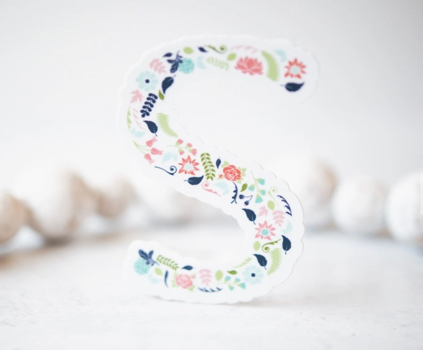 Initial Floral Vinyl Sticker-Watch Stickers & Decals-Carolyn Jane's Jewelry