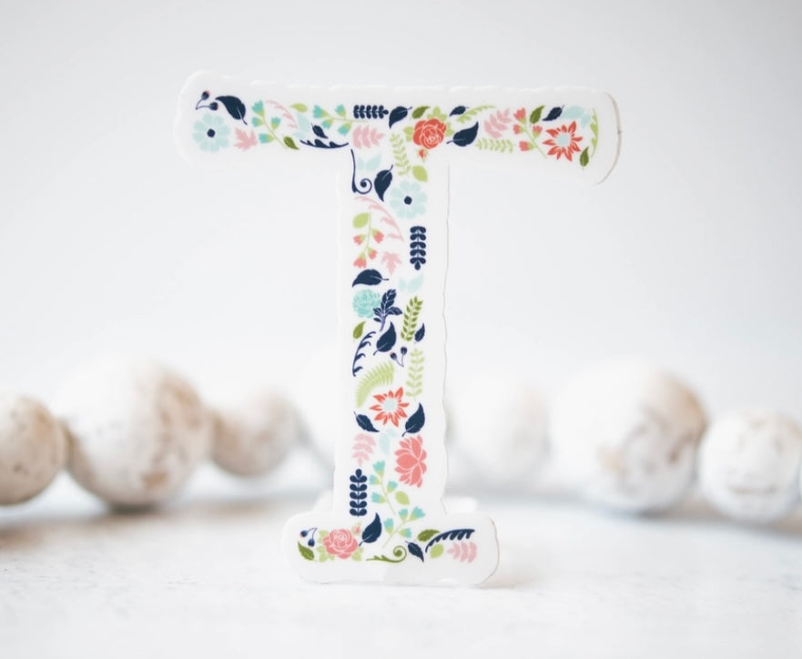 Initial Floral Vinyl Sticker-Watch Stickers & Decals-Carolyn Jane's Jewelry