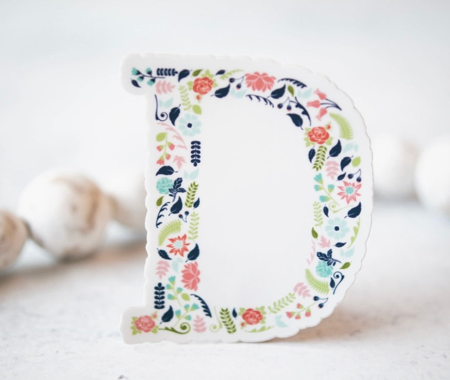 Initial Floral Vinyl Sticker-Watch Stickers & Decals-Carolyn Jane's Jewelry
