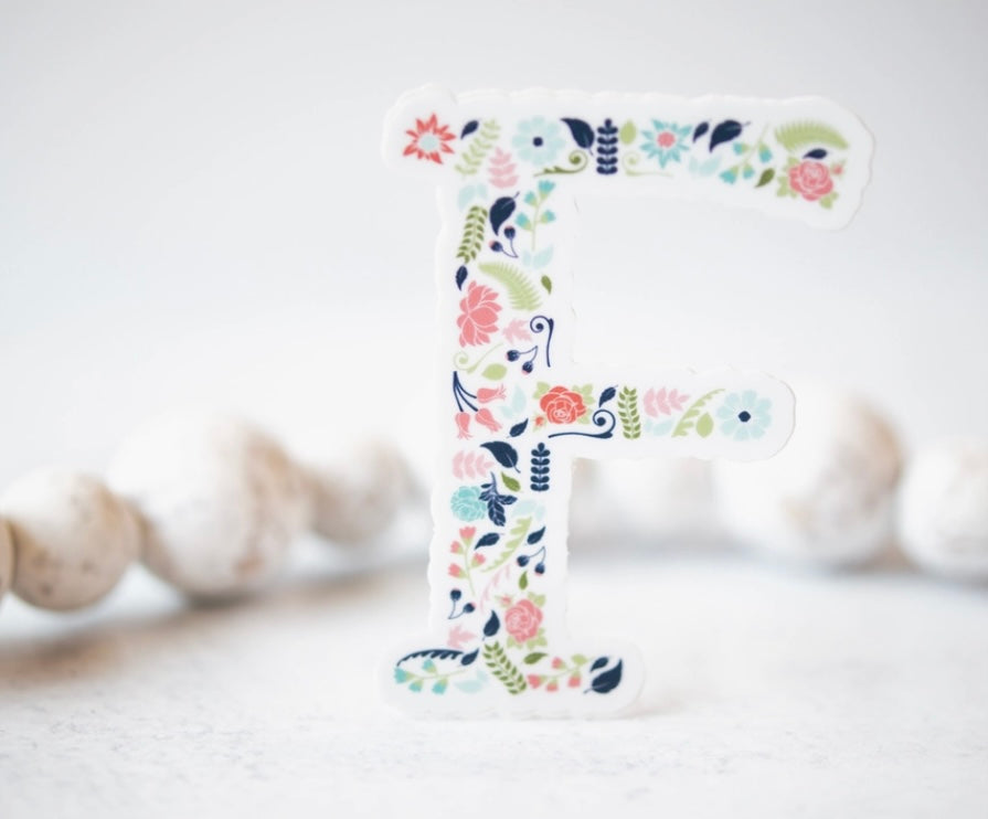 Initial Floral Vinyl Sticker-Watch Stickers & Decals-Carolyn Jane's Jewelry