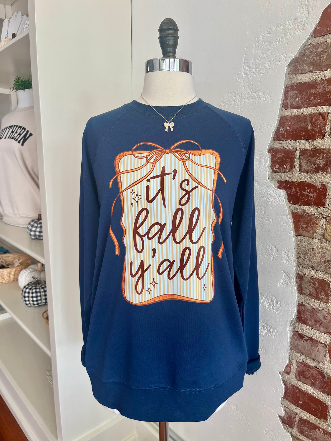 Its Fall Y'all Lightweight Terry Sweatshirt - Navy-Sweatshirt-Carolyn Jane's Jewelry
