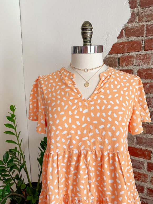 Jill Geo Print Mini 3 Tier Dress - Coral-Dress-Carolyn Jane's Jewelry