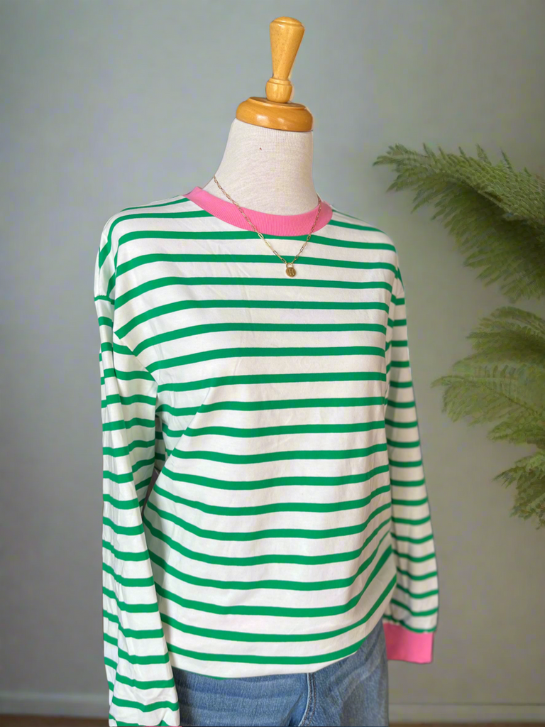 Jolie Striped White and Green Top-Top-Carolyn Jane's Jewelry